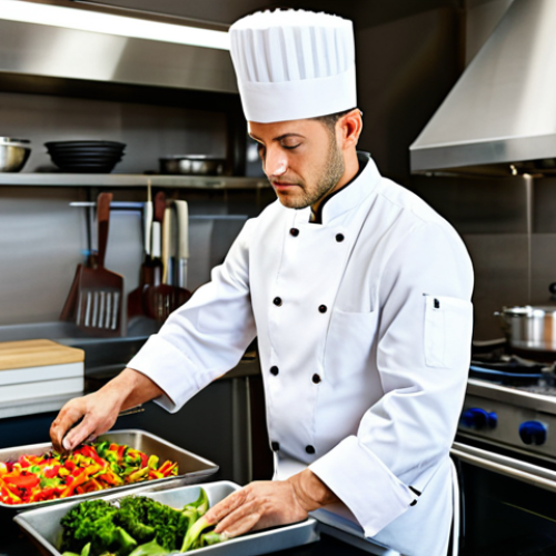 Home 22 **
A professional chef in a clean, modern kitchen, preparing a vibrant stir-fry. The chef is fully clothed in a chef's uniform, with a focused expression. The stir-fry includes colorful vegetables and protein. Bright, natural lighting. Safe for work, appropriate content, fully clothed, professional, perfect anatomy, natural pose, high quality.
**
