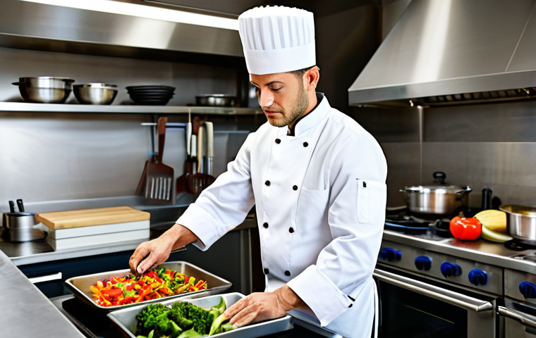 **
A professional chef in a clean, modern kitchen, preparing a vibrant stir-fry. The chef is fully clothed in a chef's uniform, with a focused expression. The stir-fry includes colorful vegetables and protein. Bright, natural lighting. Safe for work, appropriate content, fully clothed, professional, perfect anatomy, natural pose, high quality.
**
