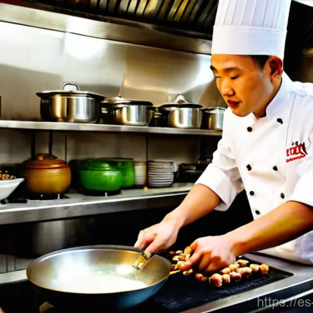 중국 요리 책 추천 - **"A master chef, exuding expertise and passion, stands in an authentic, bustling Sichuan restaurant...