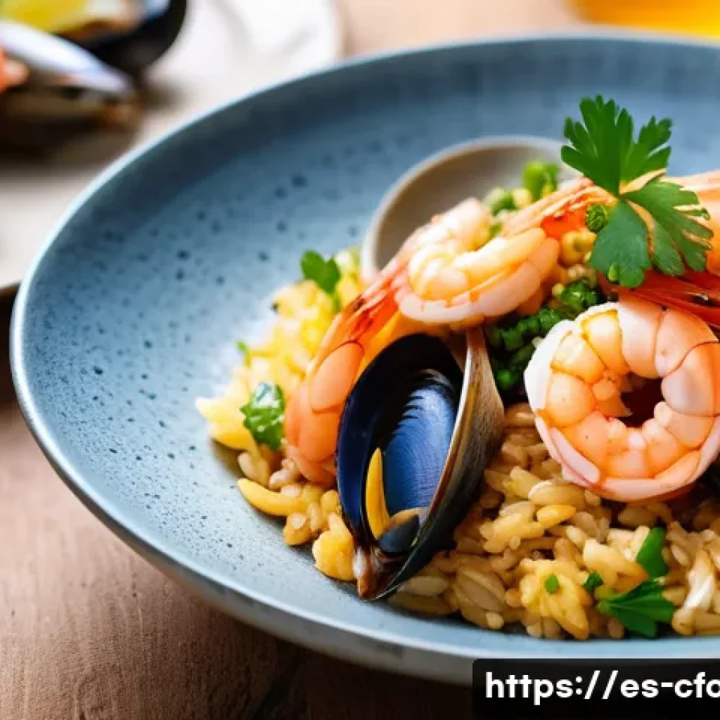 짬뽕 맛집 비교 - A vibrant, close-up view of a traditional Spanish seafood fried rice dish served on a rustic ceramic...
