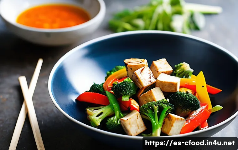 중식 건강식 요리법 - A vibrant, healthy Chinese stir-fry dish featuring fresh seasonal vegetables like broccoli, carrots,...