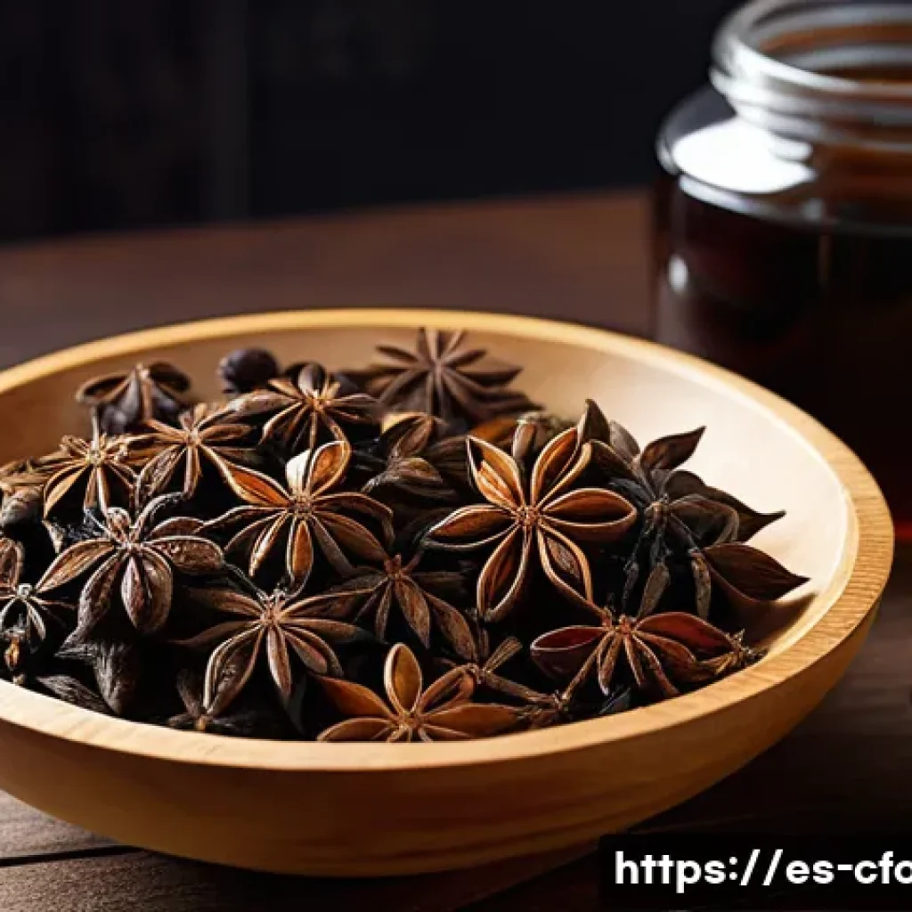 중식 소스 원료 정보 - A vibrant close-up of a traditional Chinese sauce-making scene in a rustic kitchen, featuring variou...
