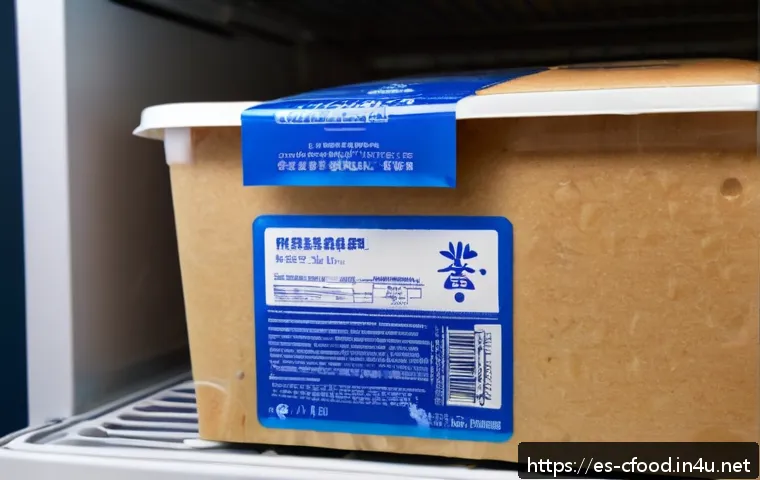 중식 냉동제품 유통기한 - A detailed close-up of a frozen Chinese food package inside a modern household freezer, showing clea...